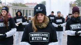 Nahaufnahme von einigen engagierten Menschen auf der Mahnwache