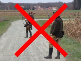 Jäger mit Schrotflinten durchgestrichen mit einem roten Kreuz