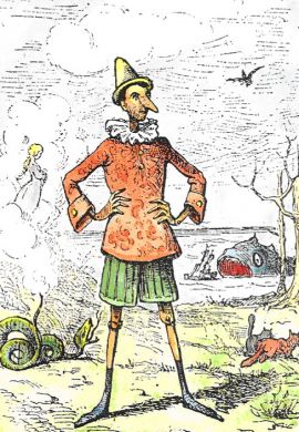 Illustration von Pinocchio mit einer langen Nase
