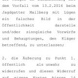 Handelsgericht verurteilt Generalsekretär der Landesjagdverbände: € 7000 plus Widerruf