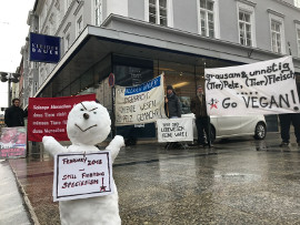 Eins Schneemann mit Schild unterstützt Aktivist_innen