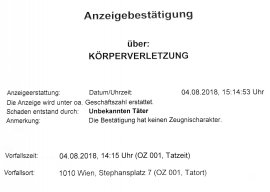 Scan der Anzeige wegen dem Angriff gegen den Tierschützer