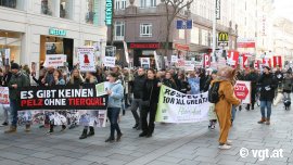 Lautstarke aber freidliche Demonstrant_innen ziehen durch Wien.