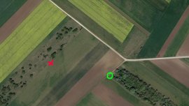 Gelände des Vorfalls aus Vogelperspektive mit Markierungen wo die relevanten Personen sich befanden.