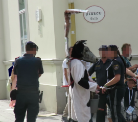 Aktivist mit Kuhmaske