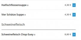 Screenshot Speisekarte