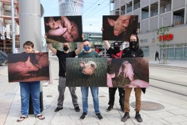 Demonstrant:innen mit Schildern